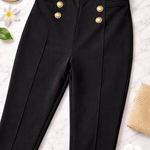 Elegant Black High-Waisted Pants with Gold Button Accents